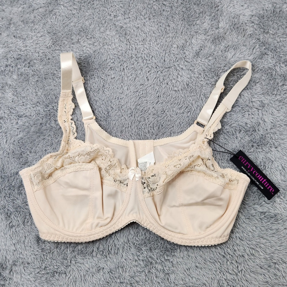 Curvy Couture Bra Womens 38D‎ Nude Tulip Lace Push Up Underwire Bombshell Nude